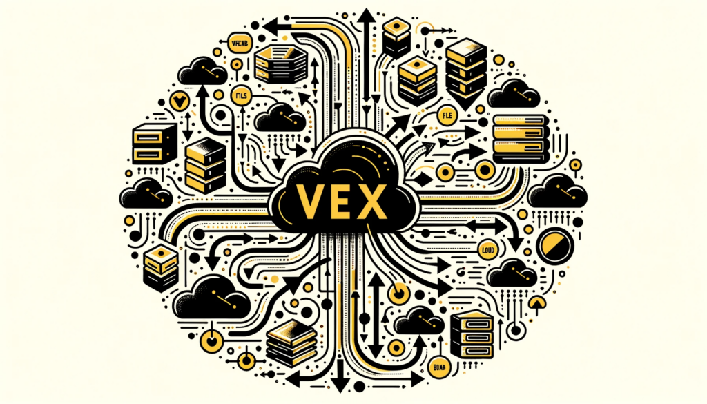 DALL·E 2023-10-23 16.22.23 - Vector Illustration_ An intricate web of data sources like databases, files, and cloud platforms interconnected with flowing arrows, representing data (1)