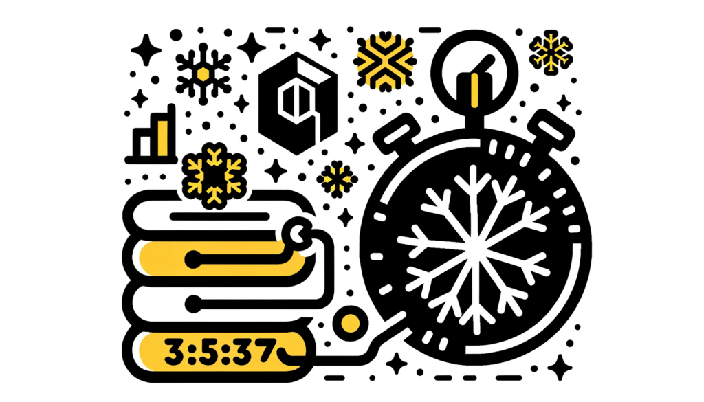 DALL·E 2023-10-23 19.25.44 - Vector Illustration_ A visual representation of data flowing from a Postgres icon to a Snowflake icon, with a stopwatch in the background showing a si (1)