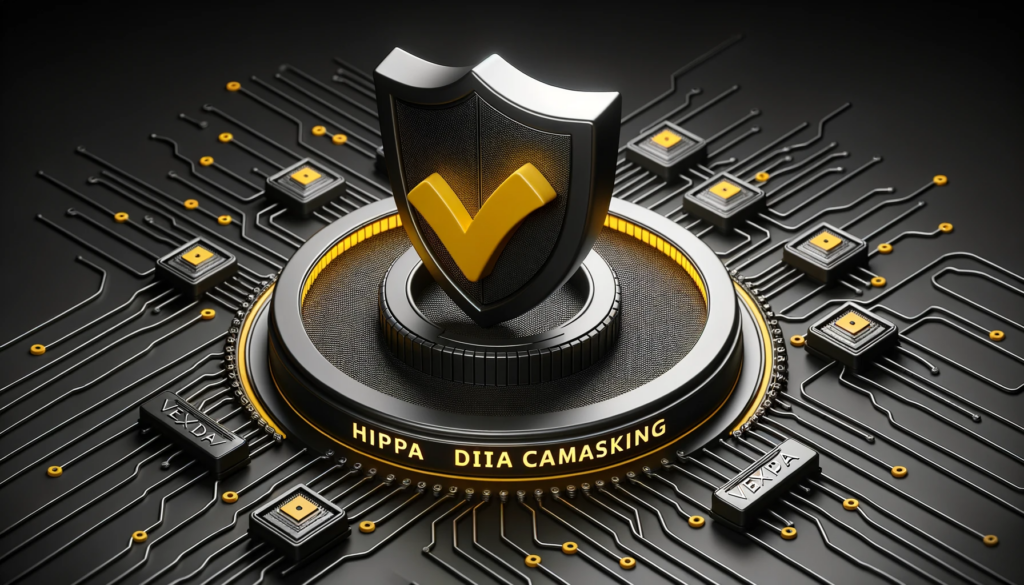 DALL·E 2023-10-23 19.25.47 - Digital Render_ A 3D visualization of a shield protecting a data packet, representing the HIPPA compliance and PII masking provided by Vexdata's DataQ (1)