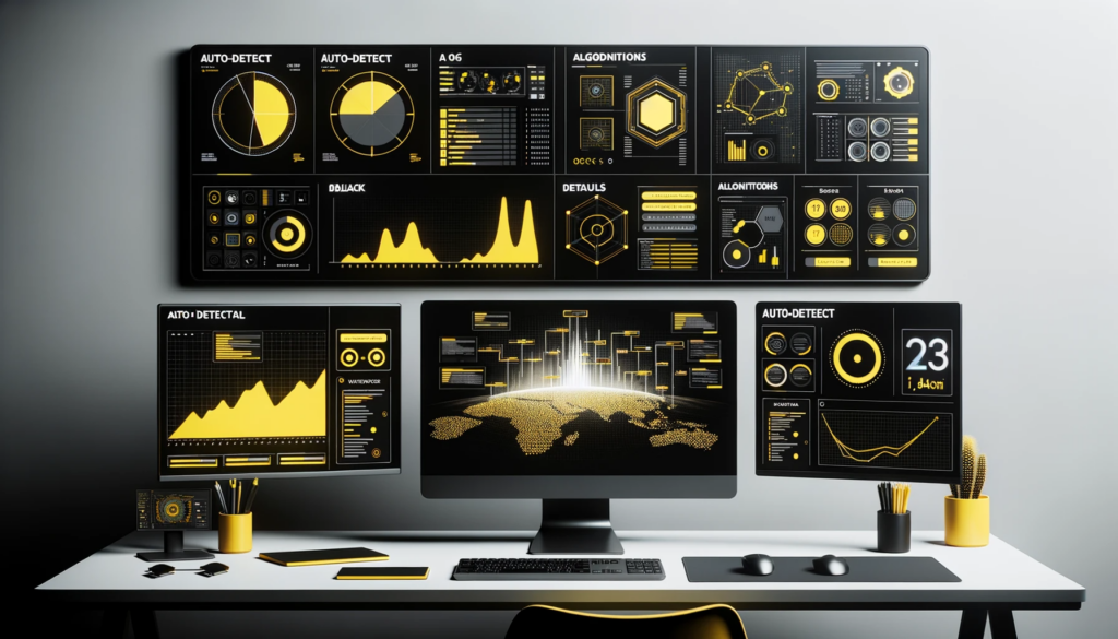 DALL·E 2023-10-23 19.48.16 - Photo Image_ A contemporary workspace setup showcasing multiple monitors with displays of graphs, flowcharts, and algorithms. One screen prominently f (1)