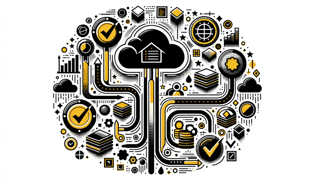 DALL·E 2023-10-23 19.51.55 - Vector Illustration_ An abstract representation of data flowing from various sources like files, databases, and cloud storage into a central hub symbo (1)