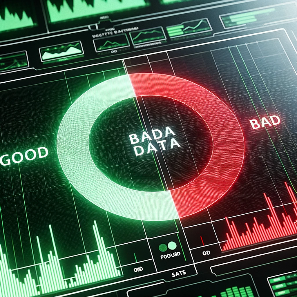 DALL·E 2023-10-23 19.55.27 - Photo of a digital dashboard showcasing a clear division between good data (in green) and bad data (in red). The VexData logo is subtly visible in the (1)